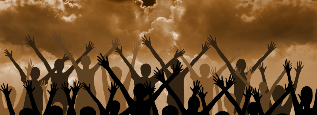 vector illustration of people raising their hands